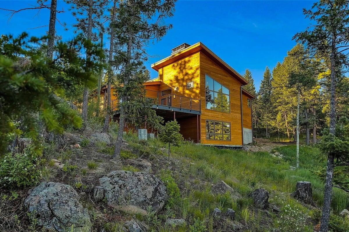 denver-colorado-aerial-view-of-modern-home-by-cillessen-construction-company-with-driveway-surrounded-by-trees