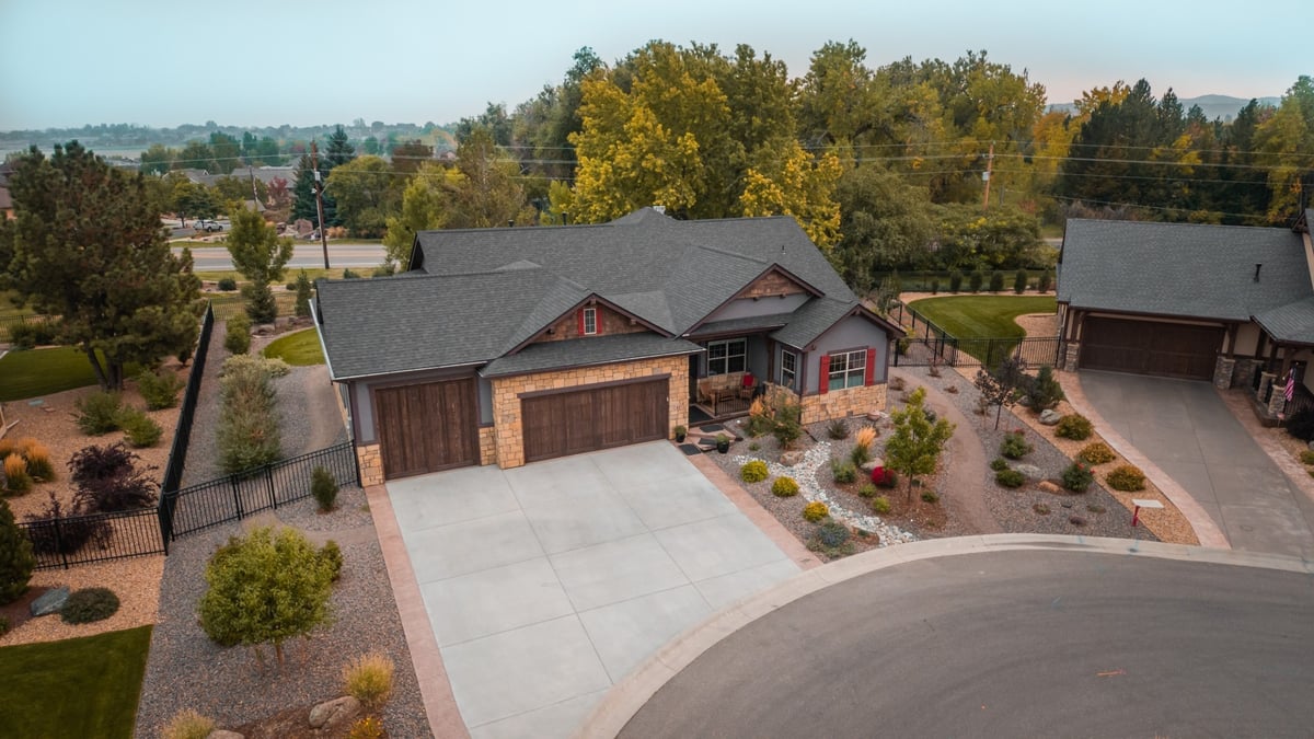 overhead view of cul de sac homes with landscaped yards in denver colorado exterior renovation work