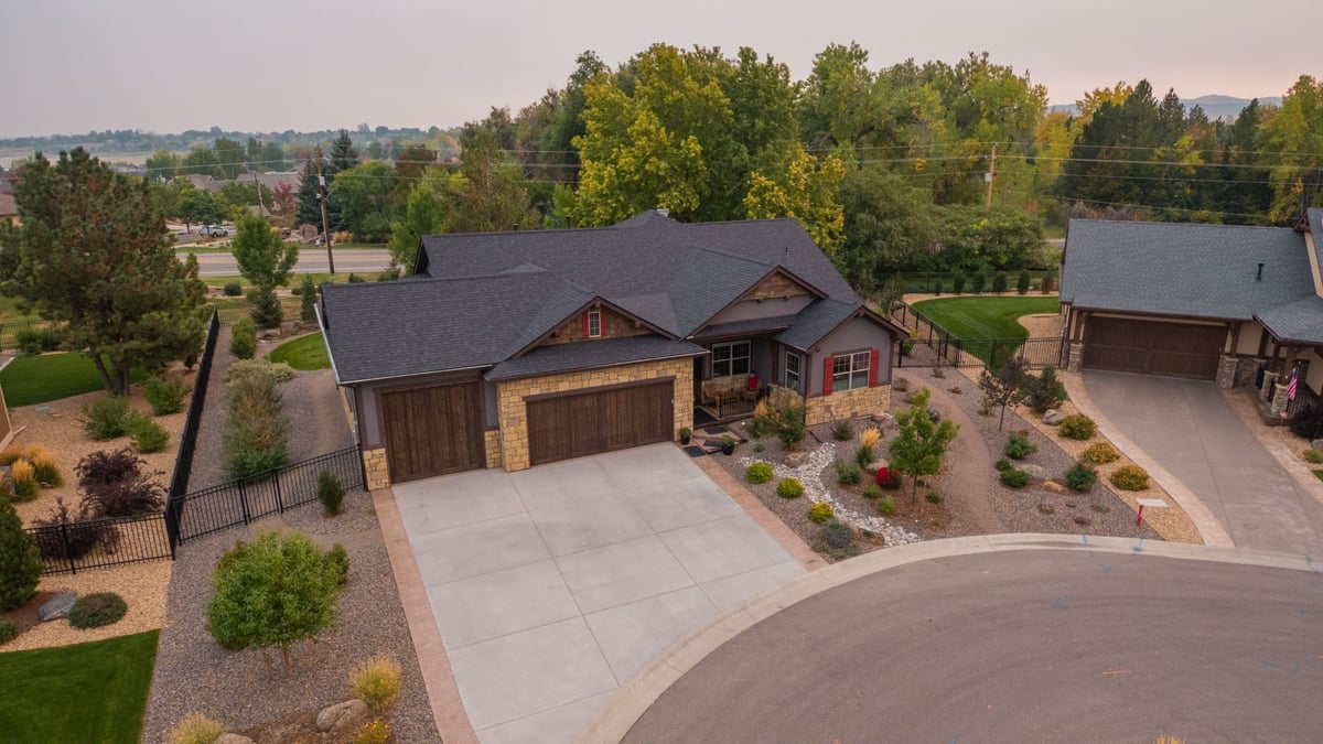 residential neighborhood aerial showcasing exterior renovation and custom landscaping in denver colorado